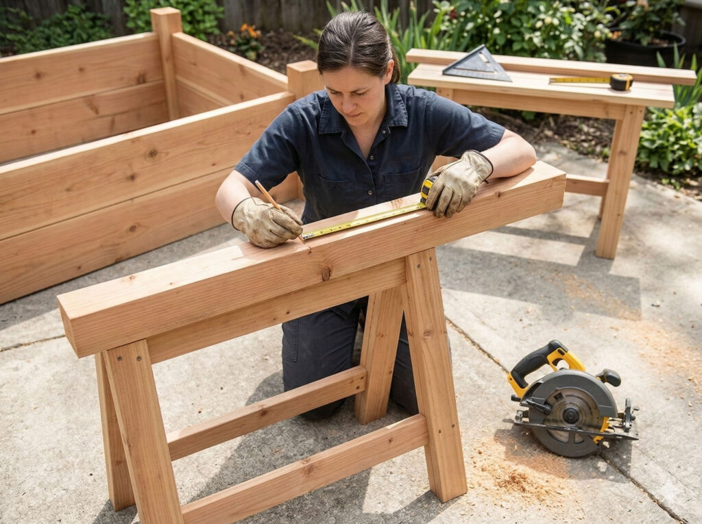 Step one measure and cut the 4X4 Post